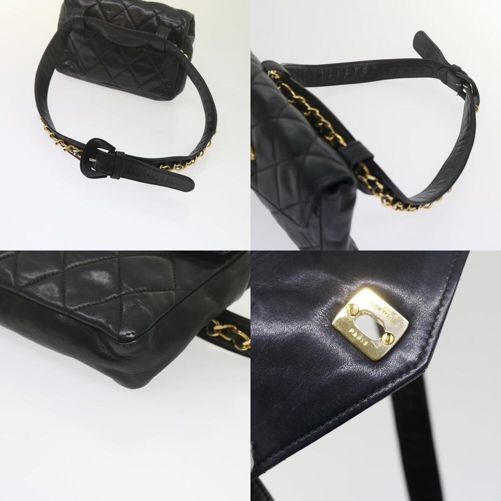 Chanel Matelasse Turn Lock Chain Waist Bag Lamb Skin Black CC - Picture 4 of 7